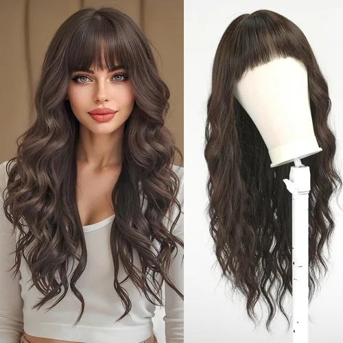 Miniatura 11 de Esmee Pelucas largas onduladas de color rubio ceniza para mujer con flecos, peluca de cabello sintético natural para uso diario y de fiesta