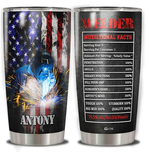 Miniatura 21 de WAZONE Vaso de acero inoxidable personalizado con datos nutricionales de baterista, 20 onzas, 30 onzas, nombre personalizado, con texto "I Play