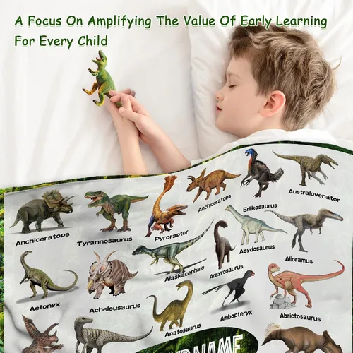 Miniatura 5 de Manta personalizada de dinosaurio para niños, mantas de regalo de dinosaurios jurásicos para niños, manta personalizada con nombre, manta