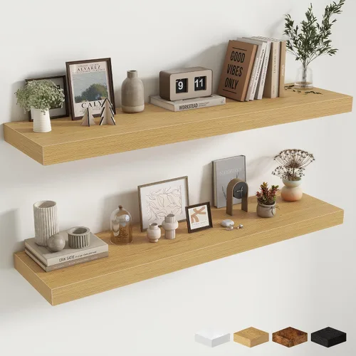 Miniatura 128 de Estantes flotantes de 48 pulgadas para pared, estante de chimenea de 10 pulgadas de profundidad, estantes flotantes de madera para pared, estantes