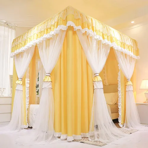 Miniatura 17 de Dosel de cama de 4 postes de esquina de princesa y bonita mosquitera para cama de niñas, dormitorio de adultos, habitaciones de niños; red