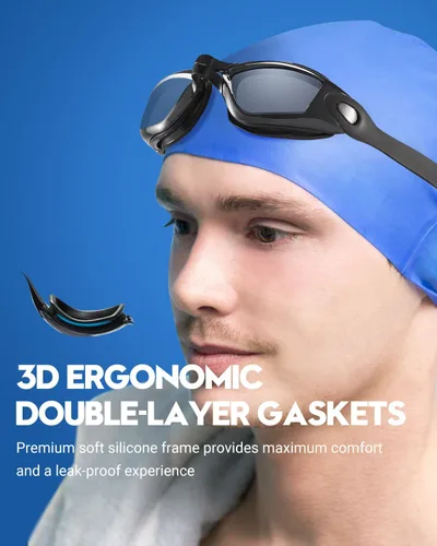 Miniatura 4 de Gafas de natación: paquete de 2 gafas de natación antivaho, sin fugas, protección UV, para adultos, hombres, mujeres, jóvenes negro y azul claro