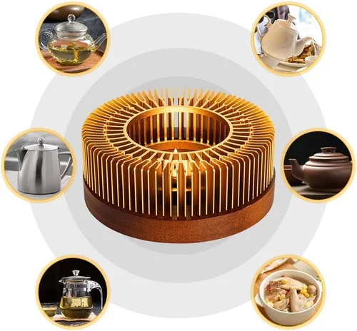Miniatura 6 de Calderín de tetera, calentador de té de aluminio con base de madera, calentador de vela para calentar té, café, leche, alimentos, camping y viajes