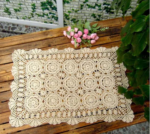 Miniatura 2 de Damanni Camino de mesa rectangular de algodón hecho a mano con encaje de ganchillo, tapetes individuales, bufanda decorativa para tocador, 19 x 24