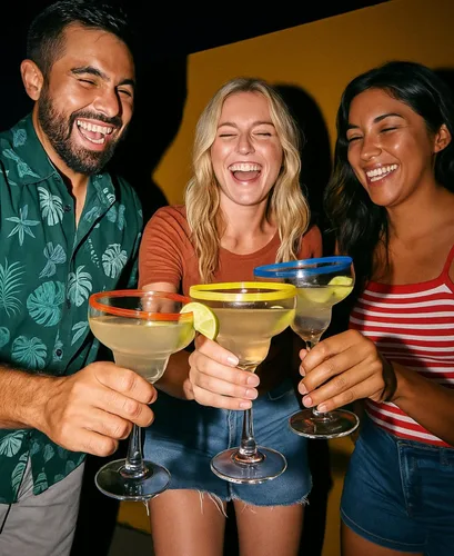 Miniatura 2 de Vasos de cóctel Margarita de 12 onzas + bordes coloridos para fiesta, juego de 4, resistentes, gruesos, soplados a mano, copas clásicas de bebidas