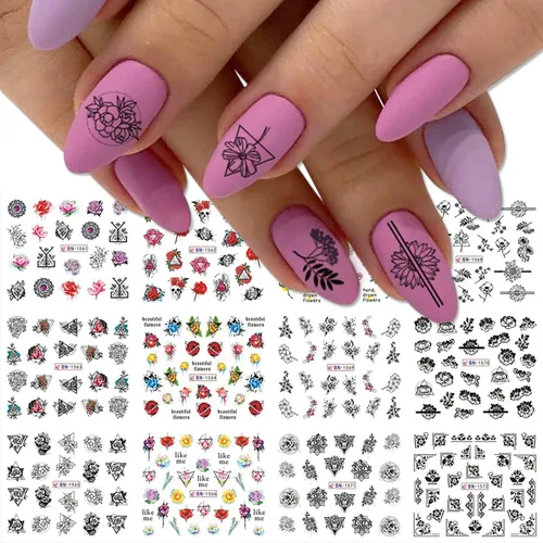 Miniatura 30 de TBRZTR 12 hojas de calcomanías de uñas para el día de San Valentín, diseño de torre de amor, diseño de paraguas, calcomanías de transferencia