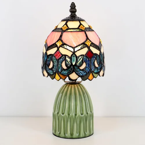 Miniatura 5 de Tiffany Lamp Stained Glass Mushroom Table Lamps 6X6X12.5 Inch Pink Jewelry Baroque Style Small Night Light Ceramic Base Mini Accent Desk Light
