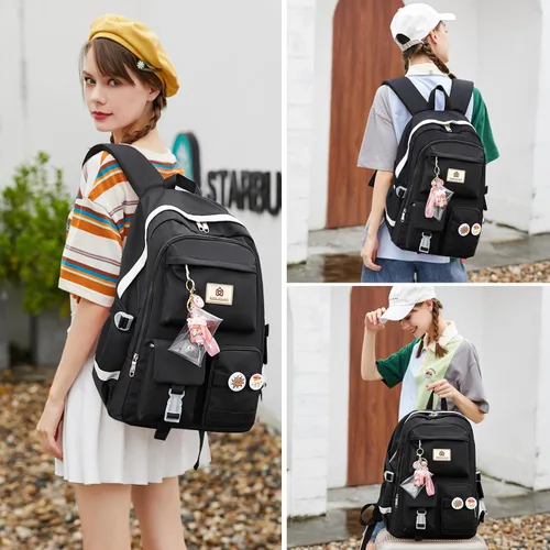 Miniatura 2 de Hidds Mochilas para laptop de 15.6 pulgadas, mochila escolar universitaria para niñas y mujeres, bonita bolsa de libros para escuela primaria Negro