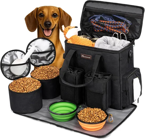 Miniatura 9 de Modoker Bolsa de comida para perros, juego de viaje aprobado por aerolíneas, organizador portátil de accesorios de pañales con 2 contenedores de Rosa