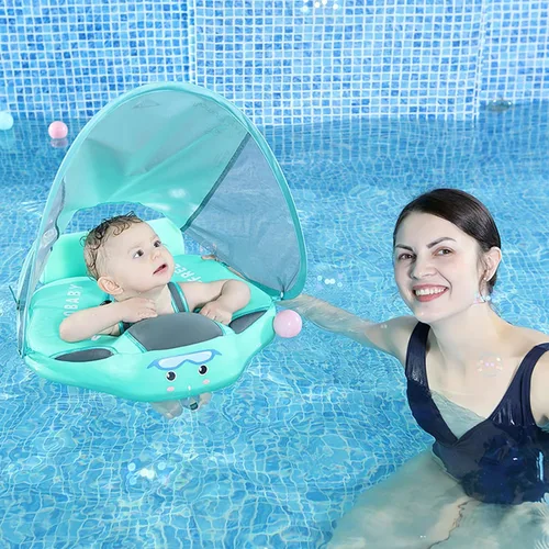 Miniatura 7 de Mambobaby - Flotador de natación para bebé con dosel, flotador sólido no inflable para bebé, toldo extraíble UPF 50+, material de tela suave