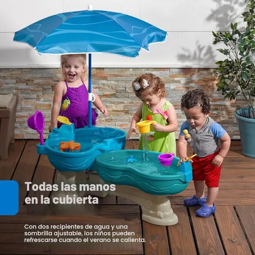 Miniatura 3 de Step2 Mesa de agua marítima para derrame y salpicadura, juego sensorial de dos niveles para actividades de agua y arena, viene con paraguas