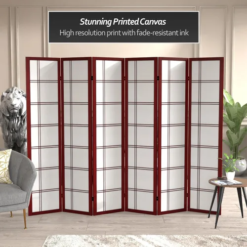 Miniatura 2 de Oriental Furniture - Divisor doble de lona con cruz de 6 pies de alto, palisandro, 6 paneles Rosewood
