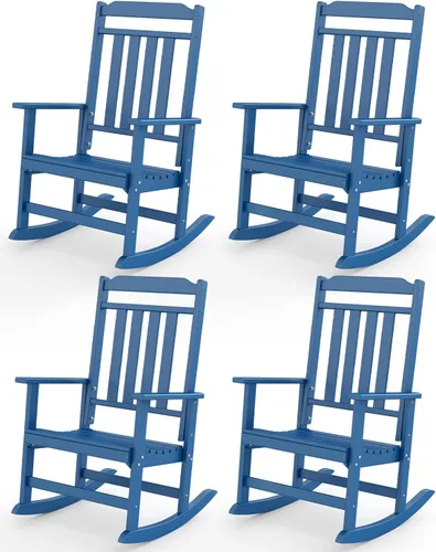 Miniatura 19 de GREENVINES Juego de 2 sillas mecedoras para exteriores Plástico HDPE Mecedoras de patio Silla mecedora de porche De gran tamaño Respaldo