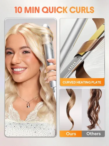 Miniatura 2 de SHEGLAM Plancha para el cabello, plancha plana de 1 pulgada y rizador con diente de peine, temperatura de memoria inteligente ajustable de 270 a 450