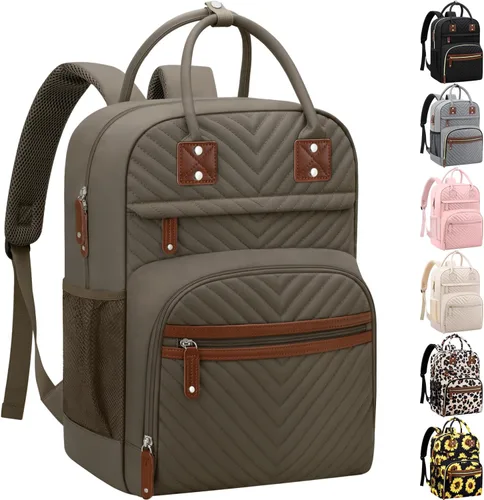 Miniatura 26 de Tenot Mochila de Pañales para Mujeres con Cambiador, Bolsa de Bebé con Bolsillos Aislados, Bolsas de Pañales Multifuncionales para Niña y Niño, Gris