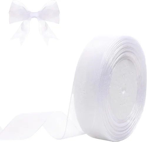 Cinta de organza transparente de 1 pulgada, 50 yardas, cinta de gasa blanca para envolver regalos, decoración de Navidad, Halloween, ramo de boda y