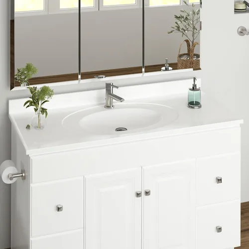 Miniatura 7 de Top de tocador de mármol cultivado de 49 pulgadas con protector contra salpicaduras, paquete mejorado, blanco - Design House, 554634