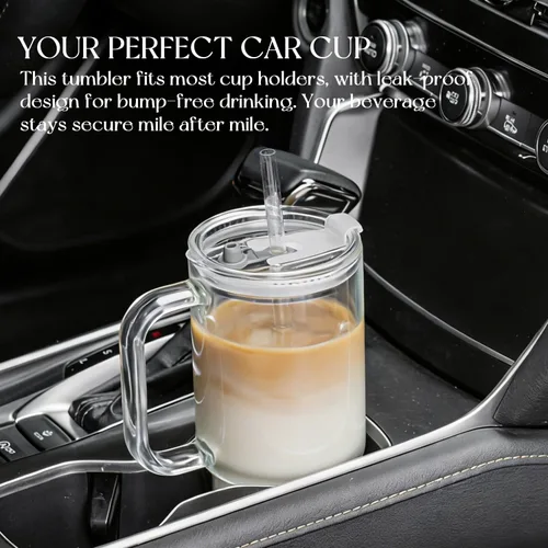 Miniatura 9 de KEMORELA Paquete de 2 vasos de vidrio acanalado de 26 onzas con asa y tapa, grandes tazas de café helado estéticas con pajitas, tazas de vidrio