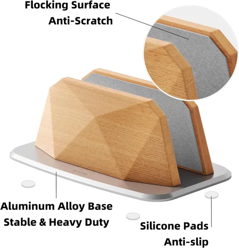 Miniatura 4 de AFOOYO Soporte vertical para laptop, soporte ajustable de madera para laptop, base de escritorio compatible con todos los MacBook, Surface