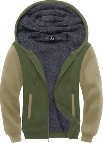 Miniatura 37 de SCODI Sudaderas con capucha para hombre, forro polar pesado, cremallera completa, forro de sherpa grueso, chaqueta con capucha