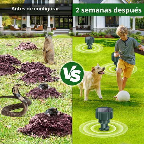 Miniatura 6 de Estacas solares repelentes de topos para exteriores, disuasorio ultrasónico de serpientes, toquetas y campañoles para patio, repelente de animales