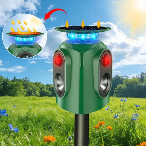Miniatura 9 de Repelente ultrasónico de animales para exteriores – Repelente de gatos y disuasorio de ciervos con sensor PIR y alimentado por energía solar