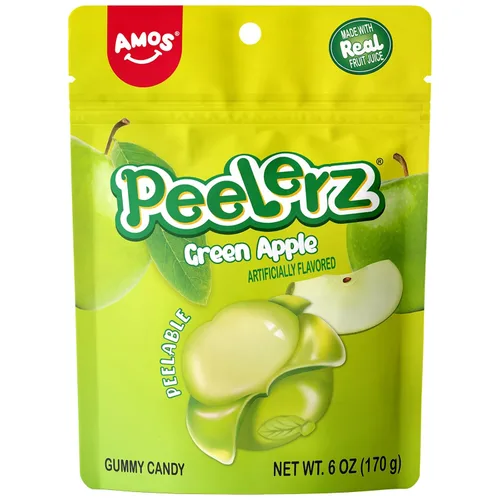 Amos Peelerz Gomitas de Manzana Verde – Gomitas Despegables en Forma de Manzana, 6oz (170g), Envase resellable Relleno de calcetines