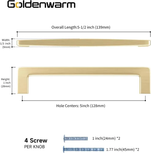 Miniatura 2 de goldenwarm Paquete de 10 tiradores de gabinete de 5 pulgadas, oro cepillado, juego de accesorios de cocina de aleación de zinc para gabinetes