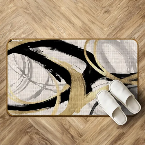 Miniatura 2 de Tapete abstracto bohemio negro y dorado, moderno, negro, blanco y dorado, antideslizante, para puerta delantera, porche, interior, exterior