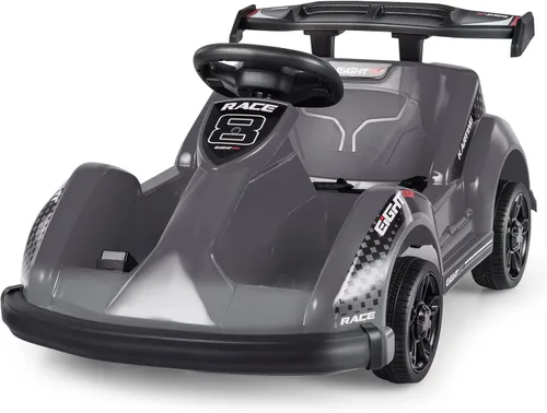 Miniatura 9 de Costzon Go Kart Racer de 6 V con control remoto de 2.4 G, juguete eléctrico para niños con cinturón de seguridad, música, puerto USB, Negro