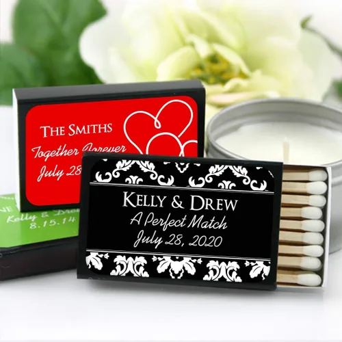 Miniatura 2 de Partidos personalizados para recuerdos de boda, partidos de boda personalizados, diseños de silueta (juego de 50 cajas de cerillas) (caja negra)