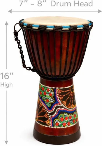 Miniatura 3 de Tambor Djembe – Tambor de mano africano de 16 pulgadas de alto, sonido profesional y calidad, madera de caoba tallada a mano con cabeza de piel
