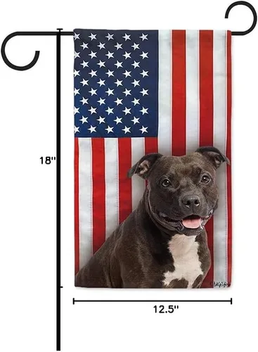 Miniatura 6 de Bandera de Estados Unidos con lindo perro Pitbull patriótico bandera de jardín para perro 4 de julio, pancarta decorativa para exteriores de 12.5 x