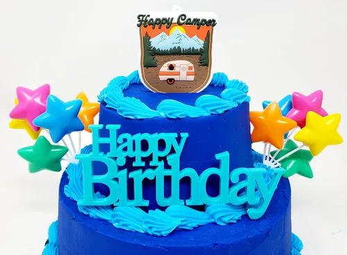 Miniatura 3 de RV Camping Happy Camper - Juego de decoración de pastel de cumpleaños de 7 piezas