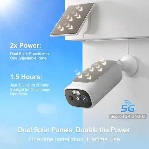 Miniatura 2 de Cámaras de seguridad solar 2K inalámbricas para exteriores, cámaras WiFi de 2.4/5 GHz para seguridad del hogar, detección de movimiento AI, visión