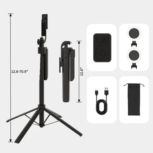 Miniatura 7 de Trípode para selfie stick de seguimiento automático con luz de llenado, rotación de 360 grados y control de gestos, trípode para selfie stick