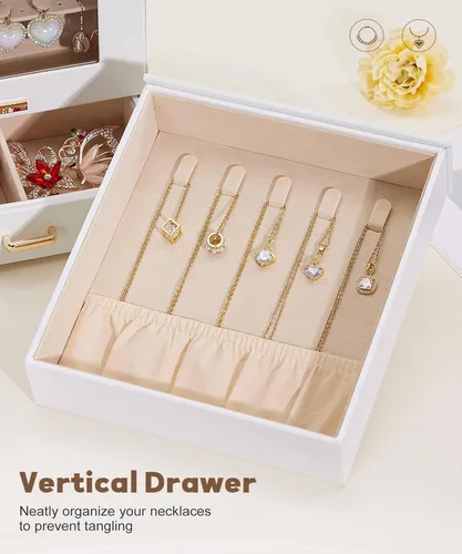 Miniatura 9 de Homde Organizador de joyas para niñas y mujeres, joyero para collares, anillos, aretes, regalo de Navidad, pulseras (blanco + dorado)