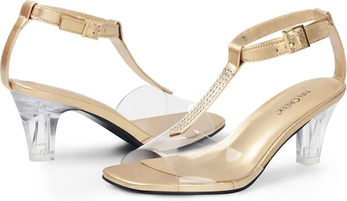 Miniatura 5 de ANN CREEK Sandalias de tacón transparente con correa en T y diamantes de imitación para mujer