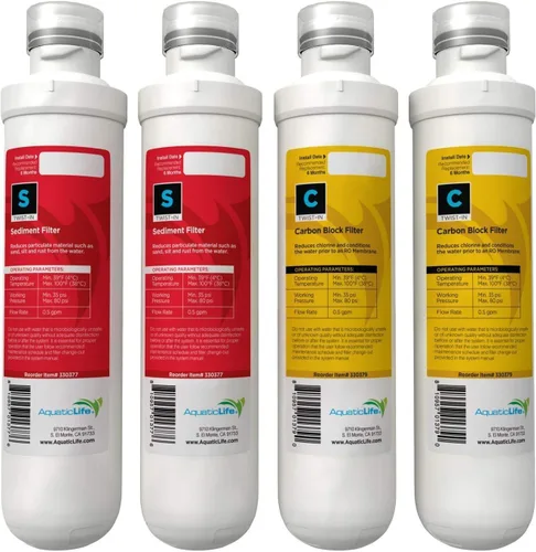 Aquatic Life Cartuchos de repuesto RO/RODI Twist-In - Incluye 2 filtros de bloque de carbono y 2 cartuchos de sedimentos, sistemas de desionización