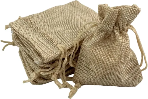 Miniatura 35 de Palmhomee Paquete de 20 bolsas de regalo de arpillera con cordón, bolsas de joyería de lino, bolsas de yute de boda para joyas y bolsas