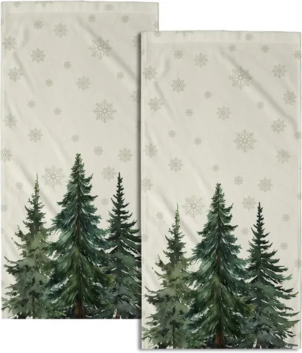 Winter Trees - Juego de 2 toallas de mano de 28 x 14 pulgadas, diseño de árbol de pino de nieve, color beige, absorbente, de microfibra, para baño,
