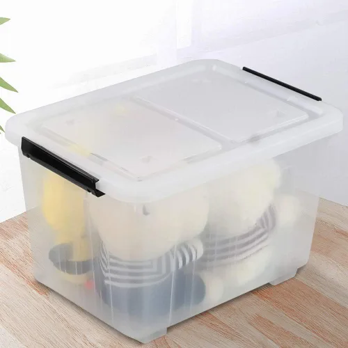 Miniatura 6 de Caja de almacenamiento de plástico transparente de 30 L con ruedas, paquete de 4 contenedores de plástico transparente Ultra-durable latching