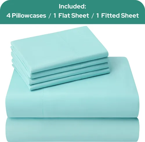 Miniatura 4 de HOMEIDEAS Sábanas de cama tamaño completo – Juego de 6 piezas (azul aguamarina) – Sábanas de ropa de cama de microfibra cepillada extra suave