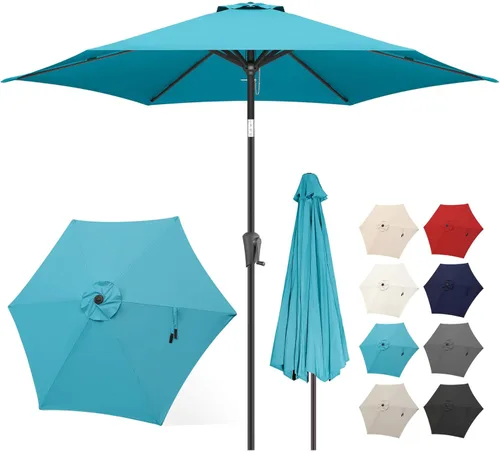 Miniatura 18 de FLAME&SHADE Sombrilla de Patio de 9 pies - Sombrilla para Exteriores de 2 Niveles con Botón de Inclinación y Manivela para Protección UV, Sombrilla