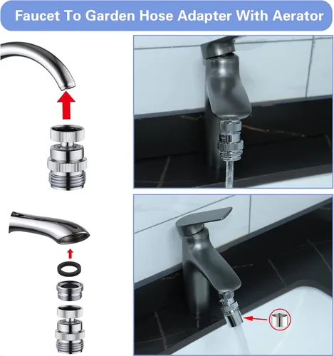 Miniatura 3 de Kit adaptador de grifo para fregadero, adaptador de grifo giratorio de 360 grados a manguera de jardín, adaptador de manguera de jardín de múltiples
