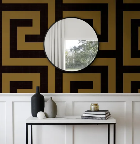 Miniatura 7 de NextWall Laberinto Geo - Papel tapiz autoadhesivo (ébano y dorado)