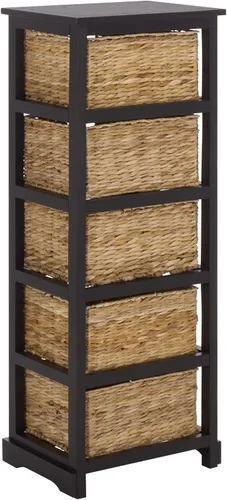 Miniatura 6 de SAFAVIEH Muebles Vedette - Torre de almacenamiento de 5 cestas - Negro envejecido - Madera maciza - Diseño de torre de cesta costera - Ideal