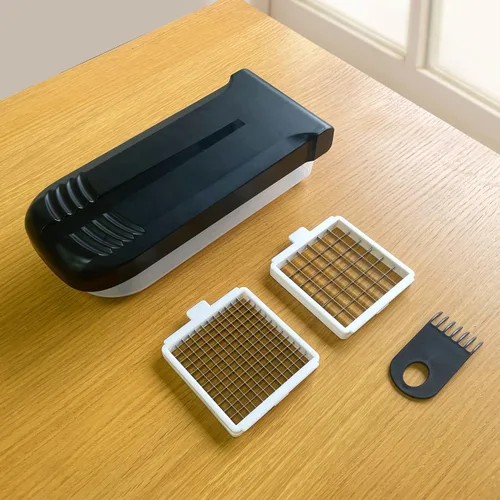 Miniatura 5 de LHS Picador multifuncional de alimentos, cebolla, cortador de verduras, cortador de papas, picador de verduras con recipiente (4 en 1, negro)