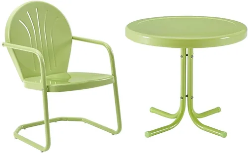 Crosley Furniture CO1001A-KL Griffith - Silla de metal retro para exteriores, Key Lime y CO1011A-KL Griffith - Mesa auxiliar de metal retro para