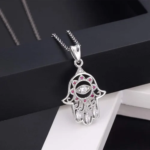 Miniatura 7 de Aniu Joyería de plata de ley 925 Hamsa de Fátima para mujer con circonita cúbica, viene con caja de regalo negra